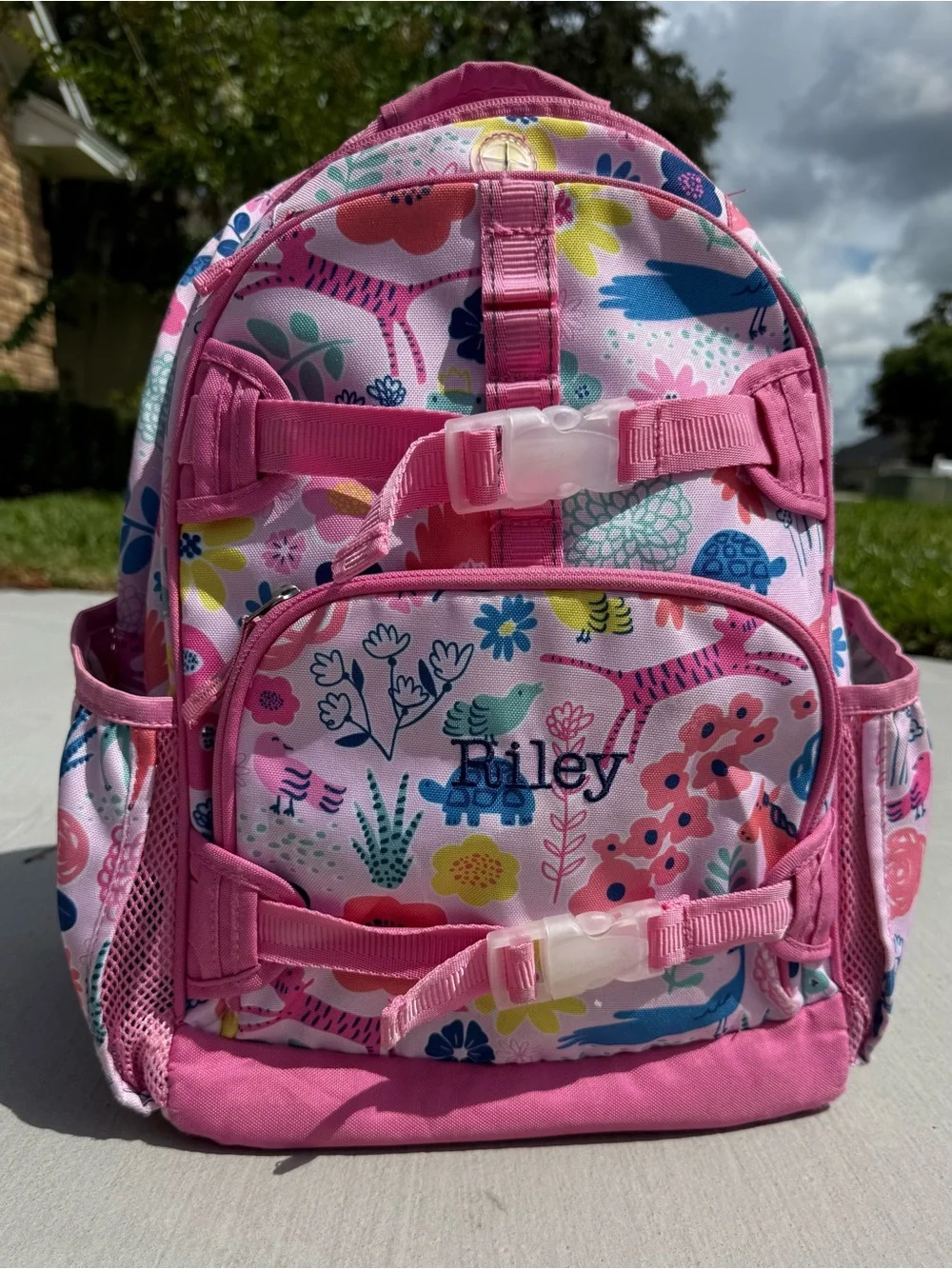 Pottery Barn Kids Pink Sasha's Garden Backpack Large with Monogram Riley